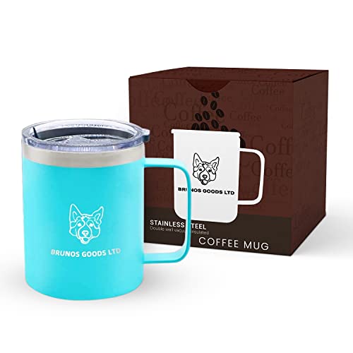 BRUNOSGOODS 12 OZ Coffee Mug, Vacuum Insulated Camping Mug with Lid, Double Wall Stainless Steel Travel Tumbler Cup, Coffee Thermos Outdoor, Powder Coated Mint