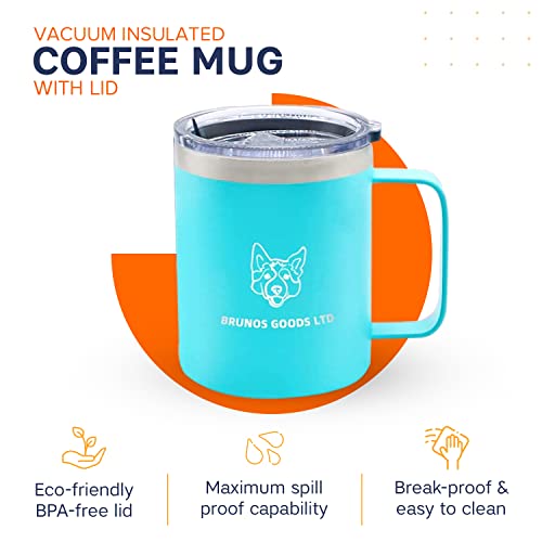 BRUNOSGOODS 12 OZ Coffee Mug, Vacuum Insulated Camping Mug with Lid, Double Wall Stainless Steel Travel Tumbler Cup, Coffee Thermos Outdoor, Powder Coated Mint