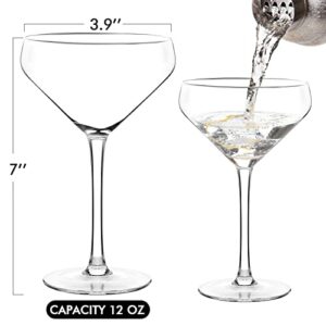 Chouggo Coupe Cocktail Glasses Set of 4, Hand Blown Premium Crystal Martini Glasses for Bar, Martini, Cosmopolitan, Manhattan, Gimlet, Pisco Sour - 12Oz, Clear