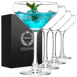chouggo coupe cocktail glasses set of 4, hand blown premium crystal martini glasses for bar, martini, cosmopolitan, manhattan, gimlet, pisco sour - 12oz, clear