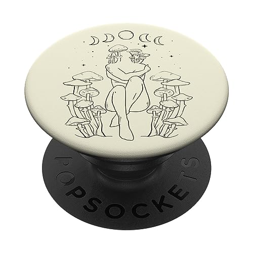 Cottagecore Bohemian Aesthetic Line Art Mushroom Moon Phase PopSockets Standard PopGrip