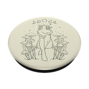 Cottagecore Bohemian Aesthetic Line Art Mushroom Moon Phase PopSockets Standard PopGrip