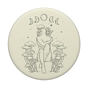 Cottagecore Bohemian Aesthetic Line Art Mushroom Moon Phase PopSockets Standard PopGrip