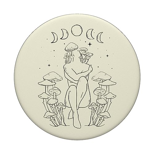 Cottagecore Bohemian Aesthetic Line Art Mushroom Moon Phase PopSockets Standard PopGrip