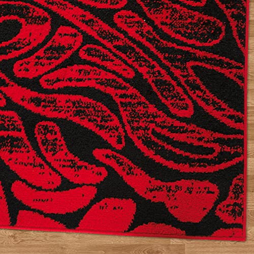 Antep Rugs Floral 5x7 Abstract Indoor Area Rug Siesta (Red Black, 5'3" x 7')