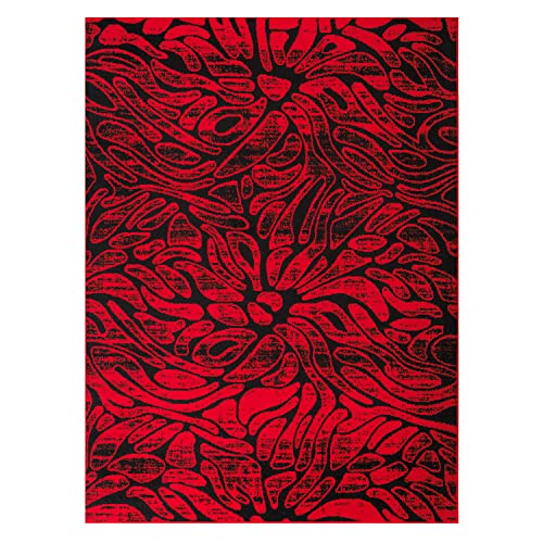 Antep Rugs Floral 5x7 Abstract Indoor Area Rug Siesta (Red Black, 5'3" x 7')