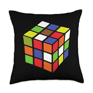 rubiks cube apparel 80's vintage clothing speed rubiks cube colorful rubix 80s vintage kidcore throw pillow, 18x18, multicolor
