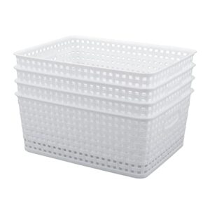 nesmilers small plastic storage baskets, white plastic woven baskets, 4-pack