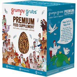 grumpy grubs premium (5lbs) - superior to mealworms - dried black solider fly larvae treats for hens ducks wild birds, calcium rich and healthy high protein chicken treats