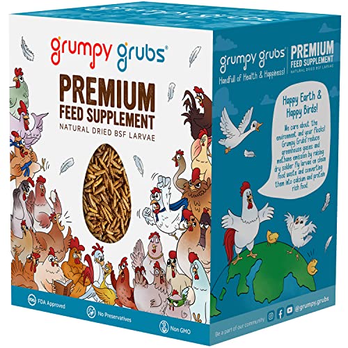 Grumpy Grubs Premium (5lbs) - Superior to Mealworms - Dried Black Solider Fly Larvae Treats for Hens Ducks Wild Birds, Calcium Rich and Healthy High Protein Chicken Treats