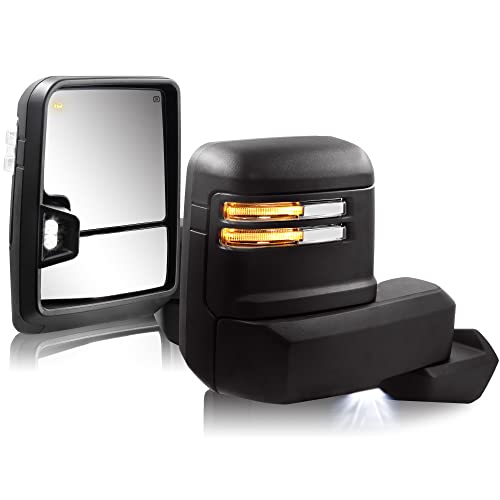 Towing Mirror Compatible with 2019-2023 Chevy Silverado 1500 With Power Adjustment Mirror Heated Turn Signal & Running Light Backup Light Puddle Lamp BSM Light Temperature Sensor Pair Set