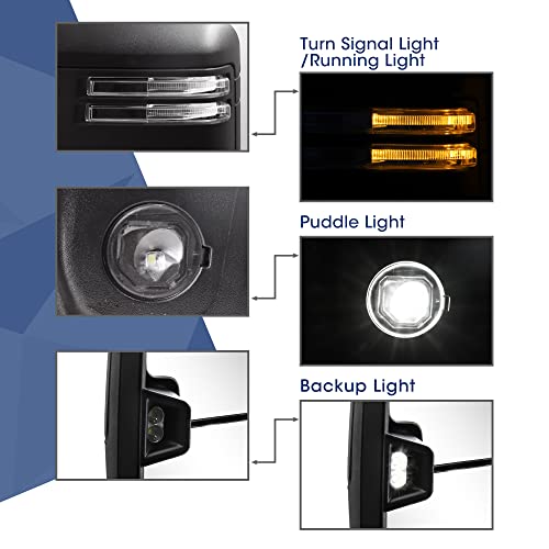 Towing Mirror Compatible with 2019-2023 Chevy Silverado 1500 With Power Adjustment Mirror Heated Turn Signal & Running Light Backup Light Puddle Lamp BSM Light Temperature Sensor Pair Set