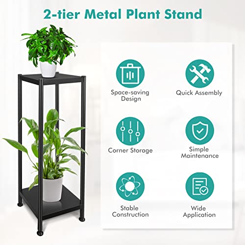 ADEBOLA Tall Plant Stand Indoor, Metal Plant Stand Holder for Indoor Plants, 32 Inch Two Tier Modern Corner Flower Pots Planter Stand for Living Room Balcony