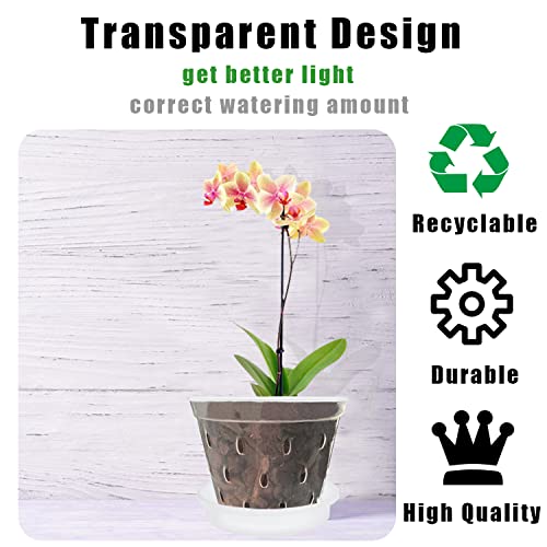 Haawooky Orchid Pots,5.5 inch Plastic Orchid Pots with Holes and Saucers,Slotted Clear Orchid Pots for Indoor and Outdoor Flower Planting,5 Pack