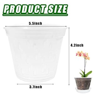 Haawooky Orchid Pots,5.5 inch Plastic Orchid Pots with Holes and Saucers,Slotted Clear Orchid Pots for Indoor and Outdoor Flower Planting,5 Pack