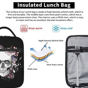 PATNPRT Halloween Black Sugar Skull Insulated Lunch Box Reusable Lunch Bag with Side Pocket for Men Office Work Picnic Travel