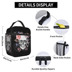 PATNPRT Halloween Black Sugar Skull Insulated Lunch Box Reusable Lunch Bag with Side Pocket for Men Office Work Picnic Travel