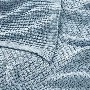 Under the Canopy - Chunky Knit Organic Throw (50x60) - Extra Warm, Knitted Texture Blanket - Blue