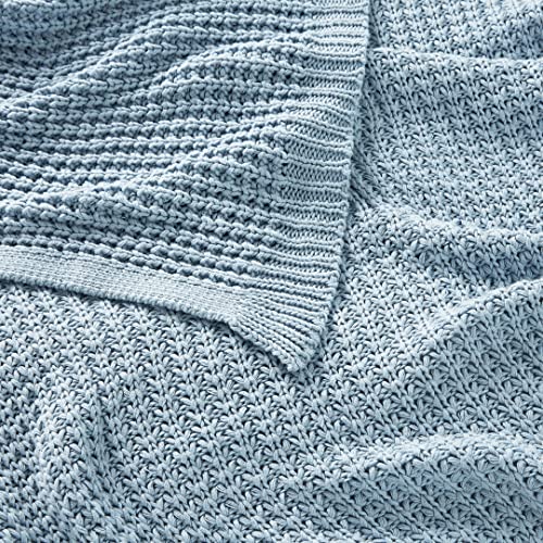 Under the Canopy - Chunky Knit Organic Throw (50x60) - Extra Warm, Knitted Texture Blanket - Blue