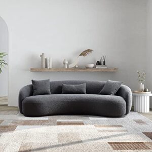 acanva mid century modern curved living room sofa, 4-seat boucle fabric couch for bedroom, office, apartment, dark grey