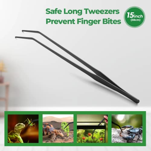 Simple Deluxe Reptile Feeding Tongs 15’’ Curved Aquarium Long Tweezers, Anti-Rust Thickened Stainless-Steel Forceps, for Terrarium, Fish Tank, Snakes/Lizards/Gecko, Planting