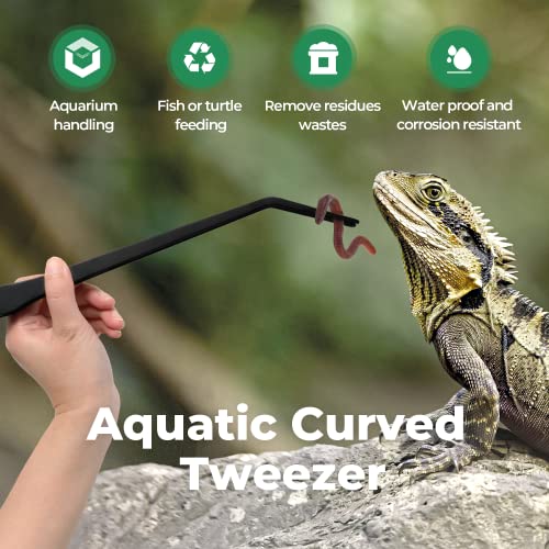 Simple Deluxe Reptile Feeding Tongs 15’’ Curved Aquarium Long Tweezers, Anti-Rust Thickened Stainless-Steel Forceps, for Terrarium, Fish Tank, Snakes/Lizards/Gecko, Planting