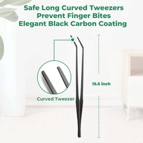 Simple Deluxe Reptile Feeding Tongs 15’’ Curved Aquarium Long Tweezers, Anti-Rust Thickened Stainless-Steel Forceps, for Terrarium, Fish Tank, Snakes/Lizards/Gecko, Planting