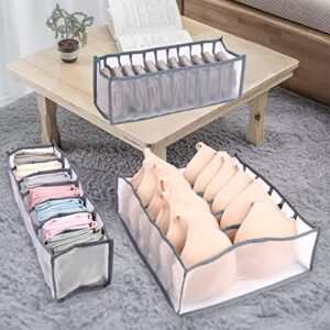 3pcs Underwear Organizers and Storage Baskets for Clothset Drawers, 6,7,11 Grids Wardrobe Clothes Organizer, Portable Clothing Storage Bins Containers for Bra,Underpants,Socks,Jeans,Scarf,Gray (GREY)