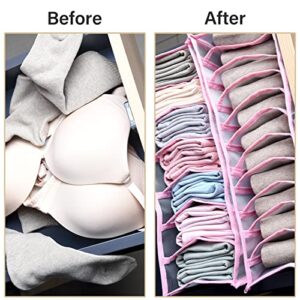 3pcs Underwear Organizers and Storage Baskets for Clothset Drawers, 6,7,11 Grids Wardrobe Clothes Organizer, Portable Clothing Storage Bins Containers for Bra,Underpants,Socks,Jeans,Scarf,Gray (GREY)