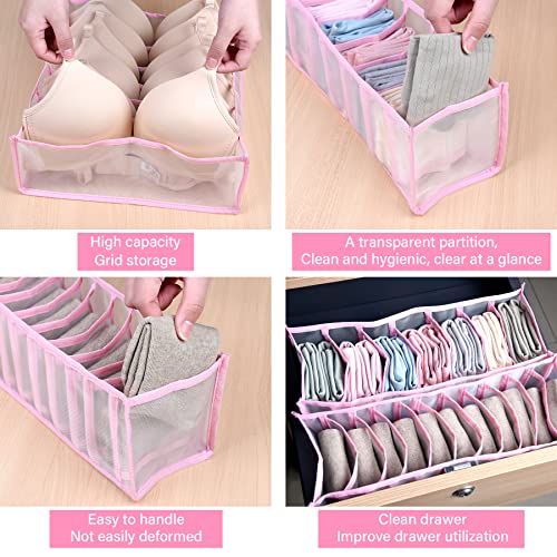 3pcs Underwear Organizers and Storage Baskets for Clothset Drawers, 6,7,11 Grids Wardrobe Clothes Organizer, Portable Clothing Storage Bins Containers for Bra,Underpants,Socks,Jeans,Scarf,Gray (GREY)