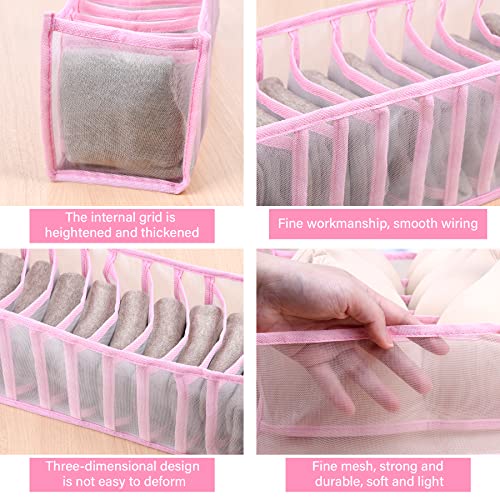 3pcs Underwear Organizers and Storage Baskets for Clothset Drawers, 6,7,11 Grids Wardrobe Clothes Organizer, Portable Clothing Storage Bins Containers for Bra,Underpants,Socks,Jeans,Scarf,Gray (GREY)