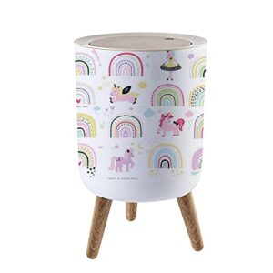 small trash can with lid rainbow with horse kid's cliparts vector set stock illustration garbage bin round waste bin press cover dog proof wastebasket for kitchen bathroom living room 1.8 gallon