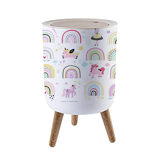 Small Trash Can with Lid Rainbow with horse kid's cliparts vector set stock illustration Garbage Bin Round Waste Bin Press Cover Dog Proof Wastebasket for Kitchen Bathroom Living Room 1.8 Gallon