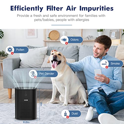 IOIOW Air Purifier for Bedroom, H13 True HEPA Filter Air Cleaner, 3-Stage Filtration with 360° Air Intake, Home Room Air Purifier with 3 Speed, Sleep Mode, 4h Timer (Black)