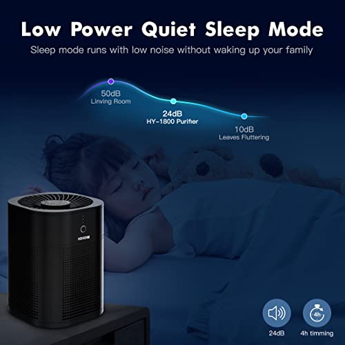 IOIOW Air Purifier for Bedroom, H13 True HEPA Filter Air Cleaner, 3-Stage Filtration with 360° Air Intake, Home Room Air Purifier with 3 Speed, Sleep Mode, 4h Timer (Black)