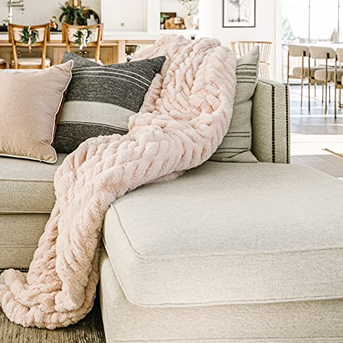 Minky Designs Luxurious Minky Blankets | Super Soft, Fuzzy, and Fluffy Faux Fur | Preppy Couch Covers & Throw Blankets | Ideal for Adults, Kids, Teens (Chic | Blossom Pink)