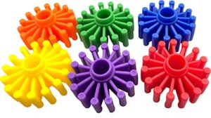 mandarin bird toys by m&m 1000 foot gear pk6 - brightly colored durable plastic foot toy pieces, lots of smooth gear spokes, interlocks on side and center, great for small to medium size pet birds