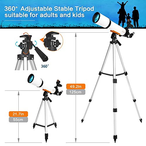 Telescope for Kids&Adults Astronomy Beginners, German Technology AZ Mount Astronomical Refracting Telescope, 70mm Apterure 500mm Focal Length（20X-150X）,with Red-dot finder&Phone Adapter&Waterproof Bag