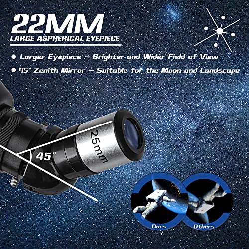 Telescope for Kids&Adults Astronomy Beginners, German Technology AZ Mount Astronomical Refracting Telescope, 70mm Apterure 500mm Focal Length（20X-150X）,with Red-dot finder&Phone Adapter&Waterproof Bag