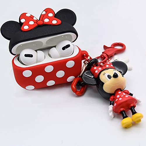 Threesee Compatible with AirPods 3 Case,Minnie Mouse Cute Cartoon AirPods 3rd Generation Case 2021,Girls Kids Teens Boys Kawaii Silicone AirPods 3 Cover with Cartoon Pendant,Minnie Mouse Red