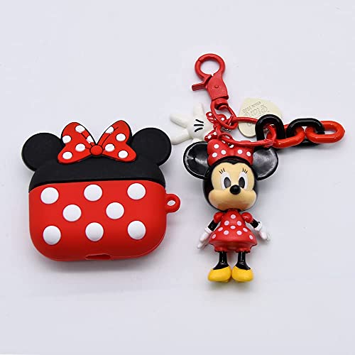 Threesee Compatible with AirPods 3 Case,Minnie Mouse Cute Cartoon AirPods 3rd Generation Case 2021,Girls Kids Teens Boys Kawaii Silicone AirPods 3 Cover with Cartoon Pendant,Minnie Mouse Red