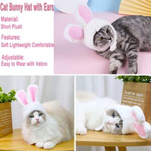 Cat Hat Costumes Cute Bunny Rabbit Caps with Ears for Cats Small Dogs Easter Pet Accessory Headwear for Puppy Kitten Birthday Halloween Christmas Party Funny Doggy Cosplay Outfit (White-Pink)