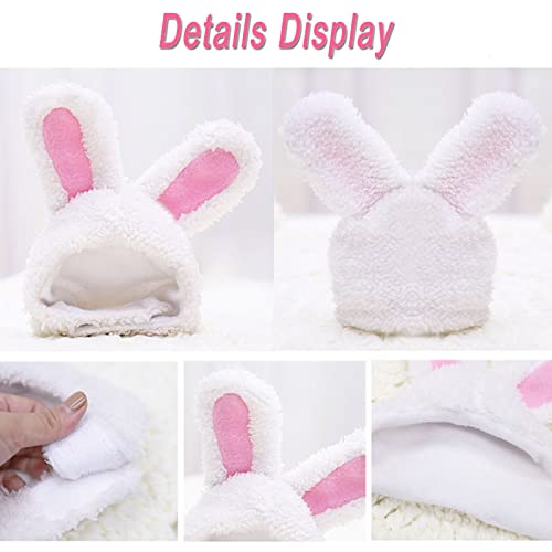 Cat Hat Costumes Cute Bunny Rabbit Caps with Ears for Cats Small Dogs Easter Pet Accessory Headwear for Puppy Kitten Birthday Halloween Christmas Party Funny Doggy Cosplay Outfit (White-Pink)