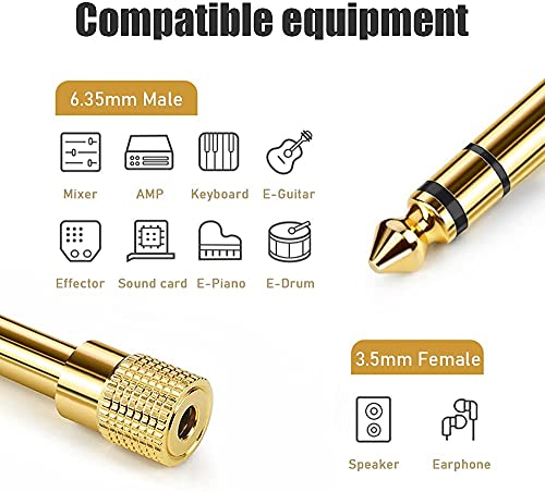 Neasy 6.35mm (1/4 inch) Male to 3.5mm (1/8 inch) Female Stereo Headphone Audio Jack Adapter Plug, 1/4 inch to 3.5mm Adapter Stereo for Aux Cable, Guitar Amplifier, Speaker, Digital Piano Amp - 6 Pack