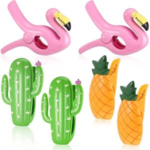 6 pieces beach towel clips portable towel clips for chairs large beach towel holders plastic cute clothes pins flamingo pineapple cactus towel clips for beach chairs lounge patio pool accessories
