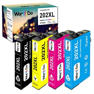 worthdo remanufactured 202 xl ink cartridges for epson 202xl to use with expression home xp-5100 workforce wf-2860 printer (1 black, 1 cyan, 1 magenta, 1 yellow)