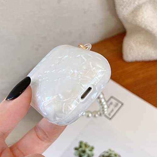 SAMTANY Airpods Case Cover with Pearl Keychain Airpods Accessories Skin Cover for Women Girl Earbuds Case Protective Cover for Apple Airpods Charging Case 2&1 (White)