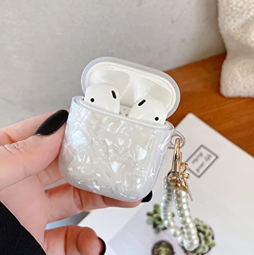 SAMTANY Airpods Case Cover with Pearl Keychain Airpods Accessories Skin Cover for Women Girl Earbuds Case Protective Cover for Apple Airpods Charging Case 2&1 (White)