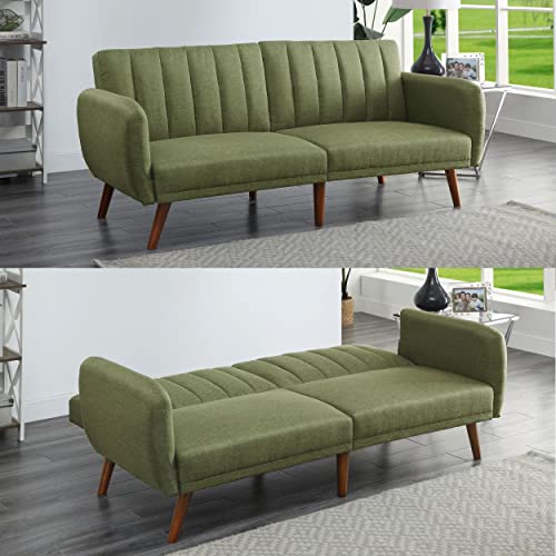 HABITRIO Futon Sofa Bed, Solid Wooden Frame Linen Fabric Upholstered 3 Seater Sofa Couch, Adjustable Sleeper Sofa Bed for Living Room, Bedroom, Office, 76" L x 31" D x 33" H