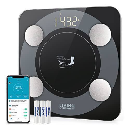 Bluetooth Scale for Body Weight, Living Enrichment Smart Body Fat Weight BMI Bathroom Wireless Scale with High Accuracy Sensor, Body Composition Monitor Analyzer with Smartphone App, 396 lbs - Black